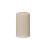 STAR TRADING LED Wachskerze Flamme Stripe Batterie Timer beige 15x7,5cm