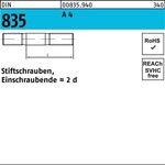 Stiftschraube DIN 835 M6x 25 A 4 Einschraubende=2d 25 Stück - VPE: 25