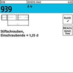 Stiftschraube DIN 939 M20x 80 A 4 Einschraubende=1,25d 1 Stück