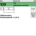 Stiftschraube DIN 939 M16x45 8.8 galv.verz. Einschraubende=1,25d 25St. - VPE: 25