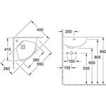 V&B Eck-Handwaschbecken Compact O.NOVO 415mm Schenkellänge, mit ÜL we