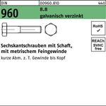 Sechskantschraube DIN 960 Schaft M20x1,5x140 8.8 galv.verz. 25Stück - VPE: 25