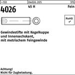 Gewindestift ISO 4026 Kegelkuppe/Innen-6kt M20x 1,5x 50 45 H 50 Stück - VPE: 50