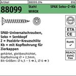 Spanplattenschraube R 88099 Seko PZ 5x80/60-Z Stahl galv.verz. WIROX 200St. SPAX - VPE: 200