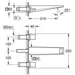 Grohe 3-Loch-WT-Wandbatterie ALLURE BRIL FMS, Ausladung 210mm chrom