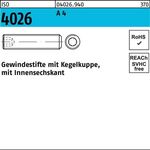 Gewindestift ISO 4026 Kegelkuppe/Innen-6kt M20x 40 A 4 10 Stück - VPE: 10