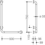 Hewi Winkelgriff SERIE 801 waager. 500mm, senkr. 750mm stahlblau