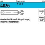 Gewindestift ISO 4026 Kegelkuppe/Innen-6kt M2,5x 4 A 1/A 2 500 Stück - VPE: 500