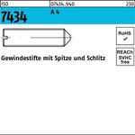 Gewindestift ISO 7434 Spitze/Schlitz M6x 10 A 4 25 Stück - VPE: 25