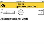 Zylinderschraube DIN 84/ISO 1207 Schlitz M4x10 Messing galv. vernickelt 200St. - VPE: 200