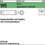 Gewindestift DIN 915 Zapfen/Innen-6kt M6x25 45 H galv.verz. 200St. - VPE: 200