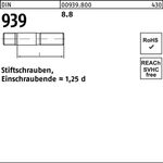 Stiftschraube DIN 939 M20x 80 8.8 Einschraubende=1,25d 10 Stück - VPE: 10