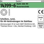 Scheibe EN 14399-6 rund 22 (23x39x4) Stahl 300 HV feuerverz. 1 Stück PEINER