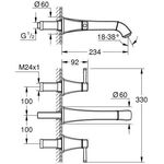 Grohe 3-Loch-WT-Batterie GRANDERA M-Size, FMS, Ausladung 234mm chrom