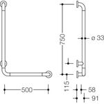 Hewi Winkelgriff SERIE 801 waager. 500mm, senkr. 750mm signalweiß