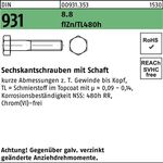 Sechskantschraube DIN 931 Schaft M6x45 8.8 flZnnc 480h-L 200St. - VPE: 200