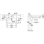 V&B Vorbauwaschtisch AVENTO 550x360mm, mit ÜL we Alpin