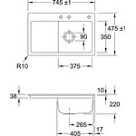 V&B Einbauspüle SUBWAY 45 FLAT 745x475mm Be re Exzent. ivory