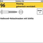 Holzschraube DIN 96 Halbrundkopf Schlitz 4x40 Messing galv. vernickelt 200St. - VPE: 200