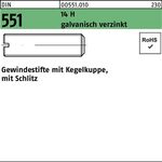 Gewindestift DIN 551 Kegelkuppe/Schlitz M6x8 14 H galv.verz. 200St. - VPE: 200