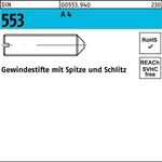 Gewindestift DIN 553 Schlitz/Spitze M8x 16 A 4 25 Stück - VPE: 25