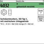 Sechskantmutter ISO 4032 links M8 8 galv.verz. 100 Stück - VPE: 100