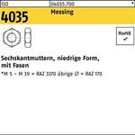 Sechskantmutter ISO 4035 niedrig Fasen M2 Messing 1000 Stück - VPE: 1000