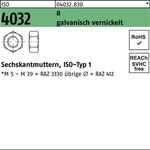 Sechskantmutter ISO 4032 M3 8 galv. vernickelt 1000 Stück - VPE: 1000