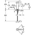 Grohe Einhand-Waschtischbatterie ESSENCE 1/2Zoll, S-Size hard graphite