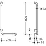 Hewi Winkelgriff SERIE 801 d= 33mm Ausl 88mm 400x900mm senfgelb