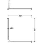 Hewi Vorhangstange d= 2,5cm ES verchromt 887x887mm 18 Ringe