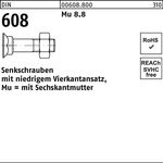 Senkschraube DIN 608 4-ktansatz/6-ktmutter M10x 60 Mu 8.8 100 Stück - VPE: 100