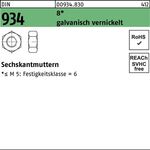 Sechskantmutter DIN 934 M5 8 galv. vernickelt 1000 Stück - VPE: 1000