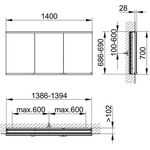 Keuco Spiegelschrank ROYAL MODULAR 2.0 Breite 1400mm Höhe 700mm Tiefe 120mm