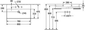 V&B Waschtisch MEMENTO 2.0 800x470mm o ÜL f 3-Loch Armatur we C+