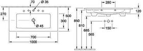 V&B Schrankwaschtisch VENTICELLO 1000x500mm mit ÜL we