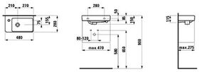 Laufen Handwaschbecken LAUFEN PRO S 480x280mm asym li m ÜL o HL weiß LCC