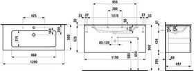 Laufen Waschtisch LAUFEN PRO S m WTU 2 Schub 1200x500mm 2 HL we