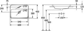 V&B Einbauwaschtisch ARCHITECTURA 600x450mm ohne ÜL rechteckig we