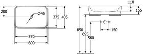 V&B Aufsatzwaschtisch ARCHITECTURA 600x400mm ohne ÜL rechteckig we