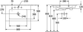 V&B Schrankwaschtisch VENTICELLO 800x500mm mit ÜL we