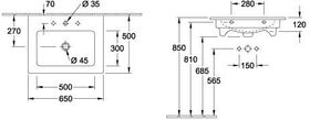 V&B Waschtisch VENTICELLO mit ÜL 650x500mm we C+