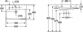 V&B Aufsatzwaschtisch O.NOVO 650x460mm ohne ÜL we C+