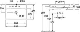 V&B Waschtisch COLLARO 650x470mm mit ÜL mit HL we