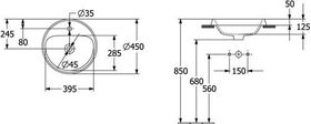 V&B Einbauwaschtisch ARCHITECTURA d= 450mm, ohne ÜL, rund we