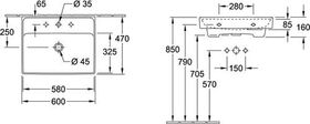 V&B Waschtisch COLLARO 600x470mm m ÜL m HL stone white C+