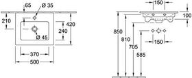 V&B Handwaschbecken VENTICELLO 500x420mm, mit ÜL stone white C+