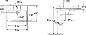 V&B Aufsatzwaschtisch O.NOVO 600x460mm ohne ÜL we