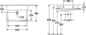 V&B Aufsatzwaschtisch O.NOVO 60x46cm o HL m ÜL we AntiBac C+