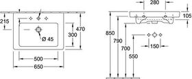 V&B Waschtisch SUBWAY 2.0 650x470mm, mit ÜL we